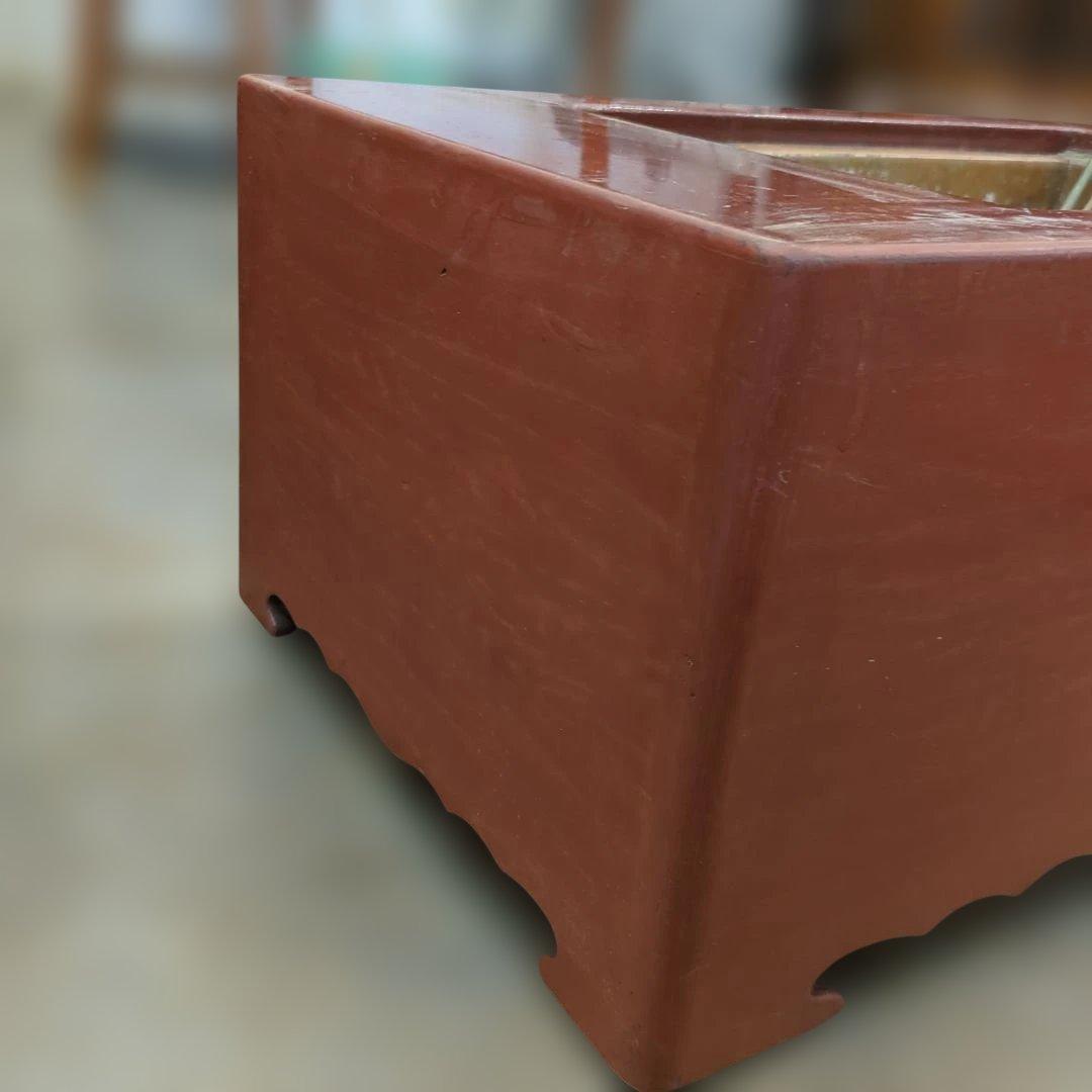 骨董　長火鉢　朱漆　木製　内側銅器　灰　火箸付き　テーブル