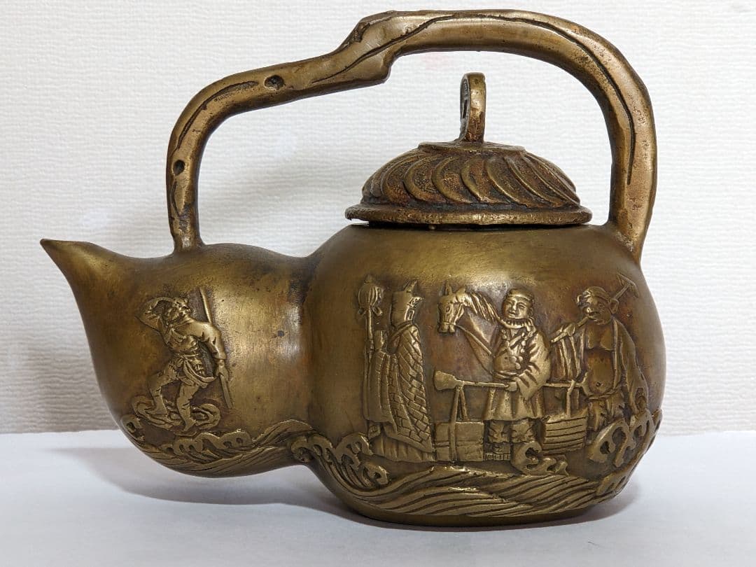 ⭐中国古玩古美術 西遊記絵巻 銅製 瓢型 酒注 アンティーク 骨董品コレクション
