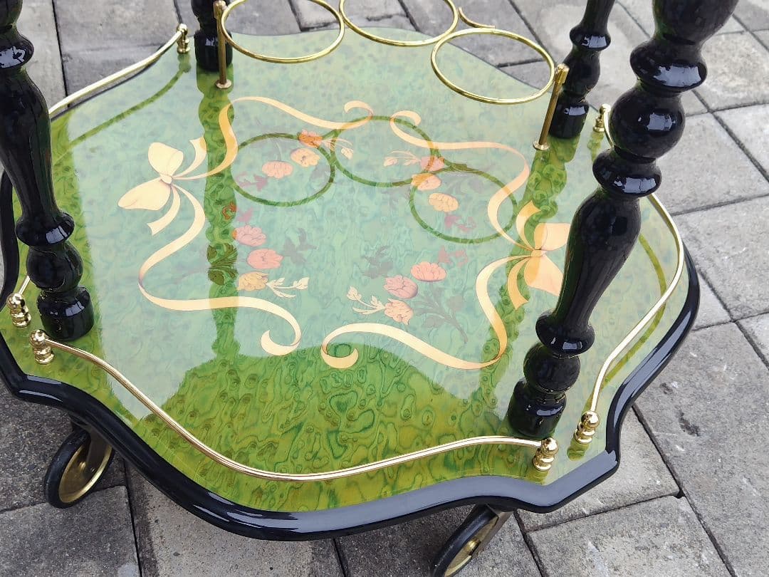 イタリア製 DOMANI ドマン　キャスター付　象嵌ワゴン　キッチンワゴン