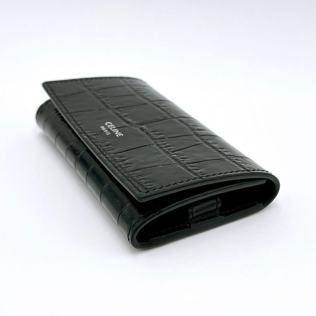 極美品＊ CELINE セリーヌ クロコ型押し レザー 6連キーケース ブラック