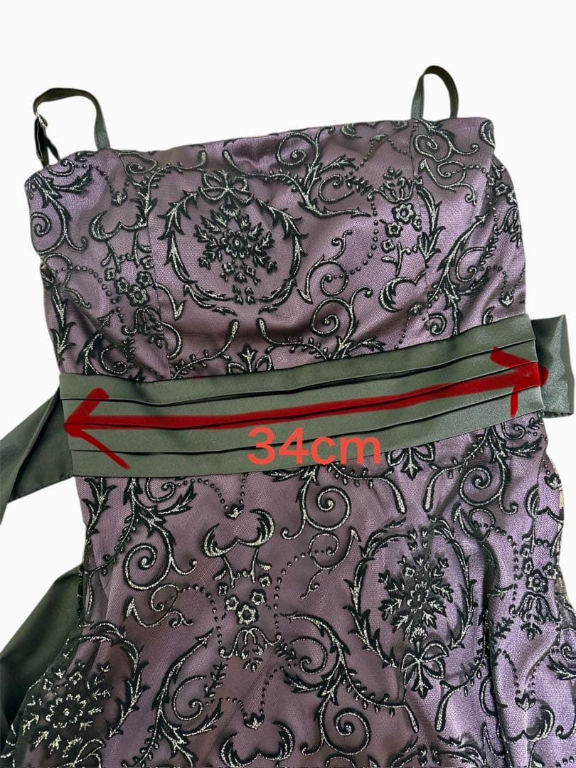 ドレスブラック　紫色 刺繍入りドレス サテンリボン付き