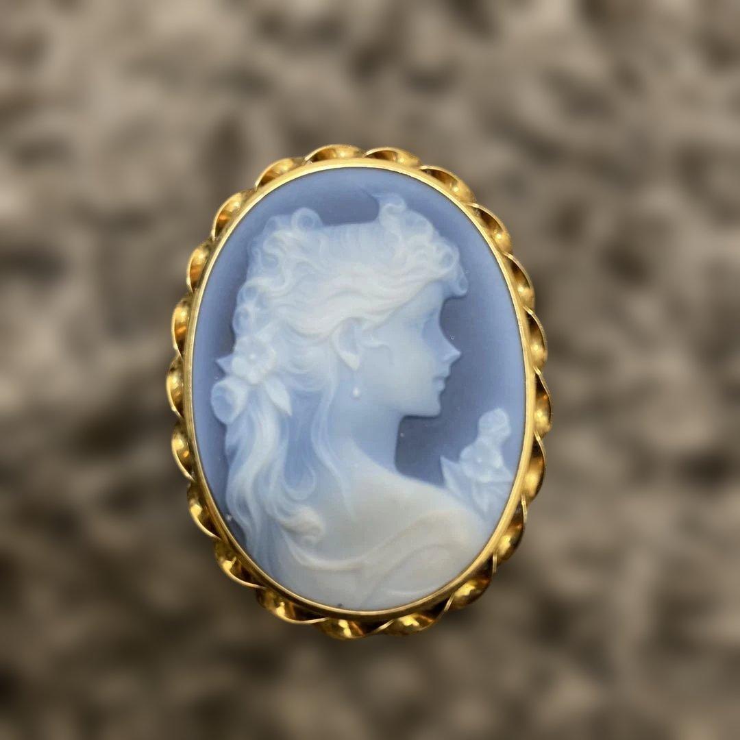 K18 カメオ　メノウ　ヴィンテージ　瑪瑙　ブローチ　ネックレストップ