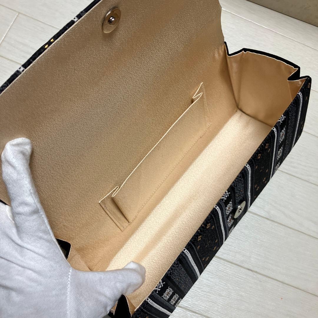 《美品・箱付き》草履バッグセット　黒　金糸　刺繍　大きめバッグ