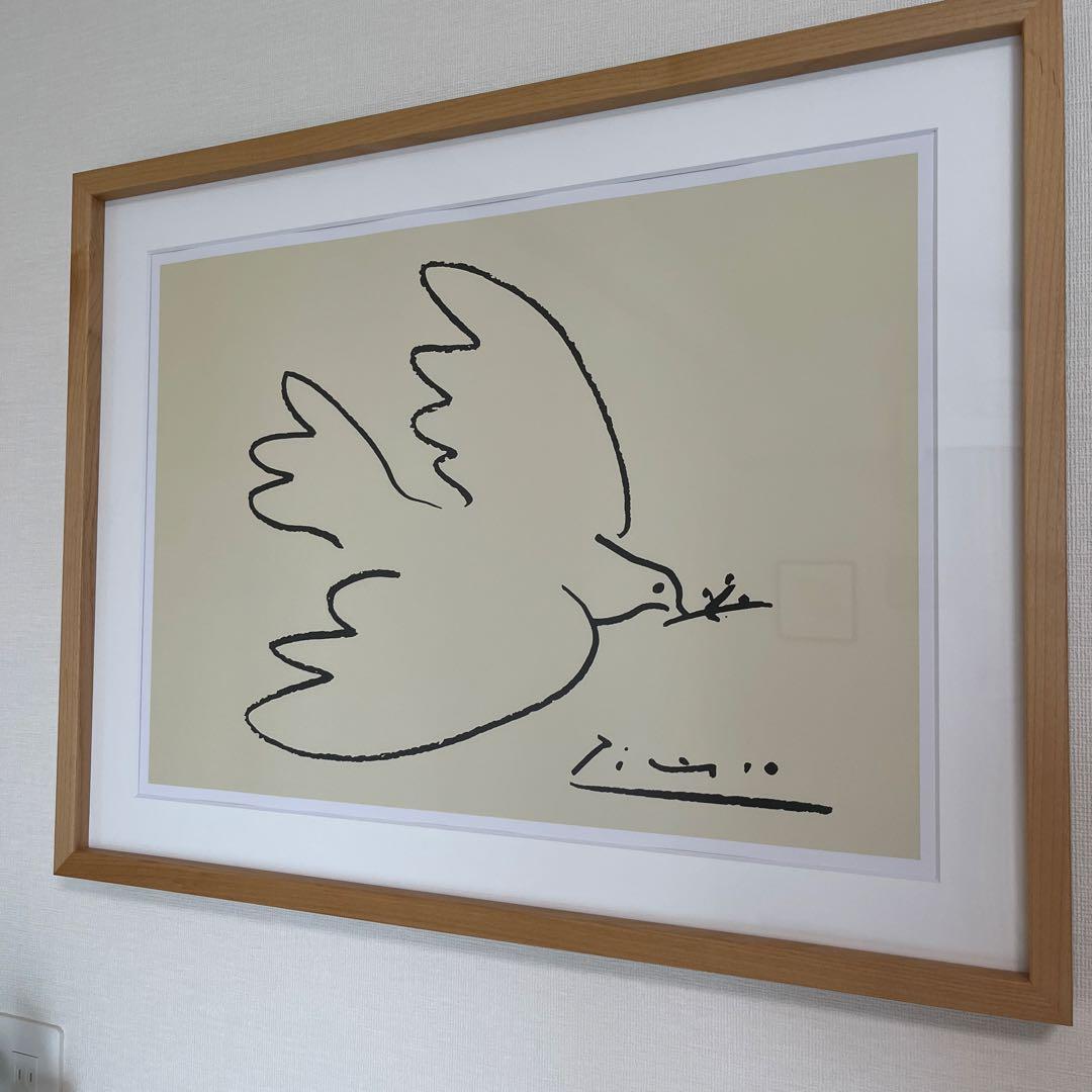 パブロ・ピカソ アートフレーム ハト 複製画 絵　木枠　71×55センチ