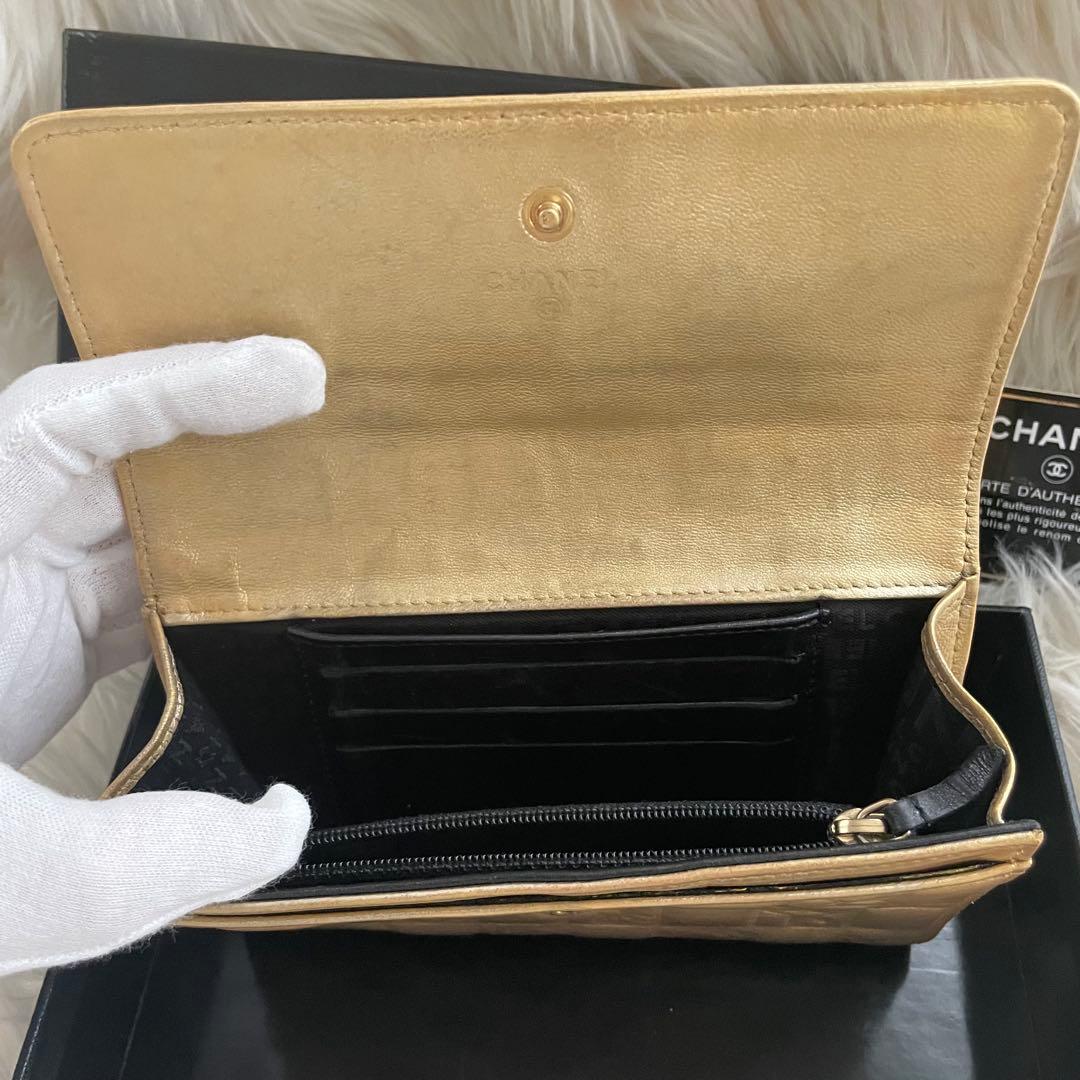 CHANEL シャネル アイコンライン 二つ折り 財布 ゴールド 金運UP