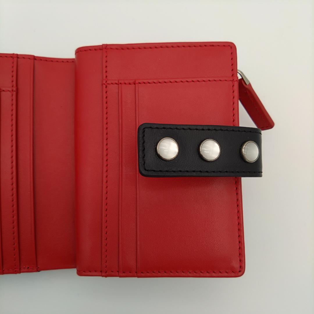 極美品 agnes b. アニエスベー 二つ折り財布 ブラック×レッド