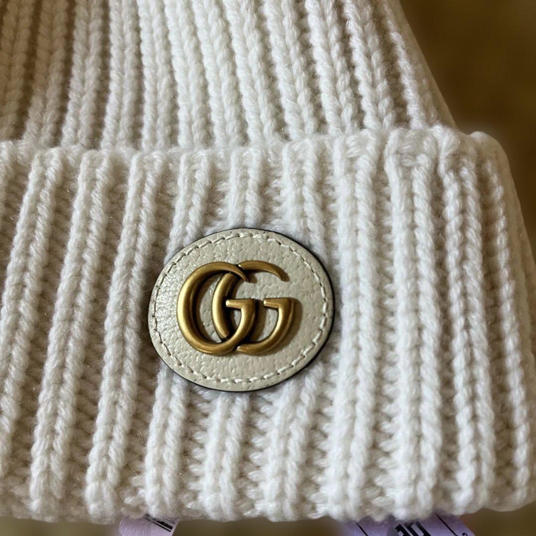 【週末セール】GUCCI ホワイト ニット帽 GGロゴ　クリーニング済み