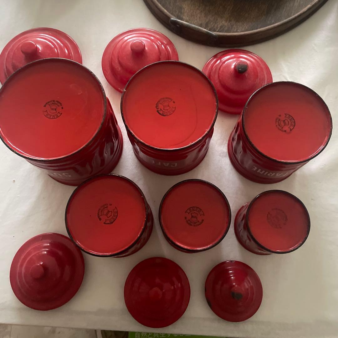 ‼️SALE開催‼️ビンテージ赤ホーローキャニスター　6個セット　キッチン雑貨