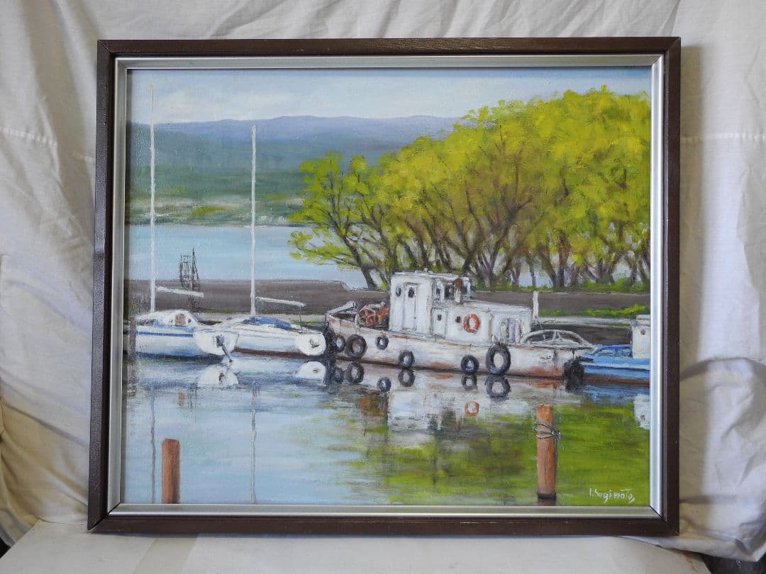 油絵琵琶湖の港