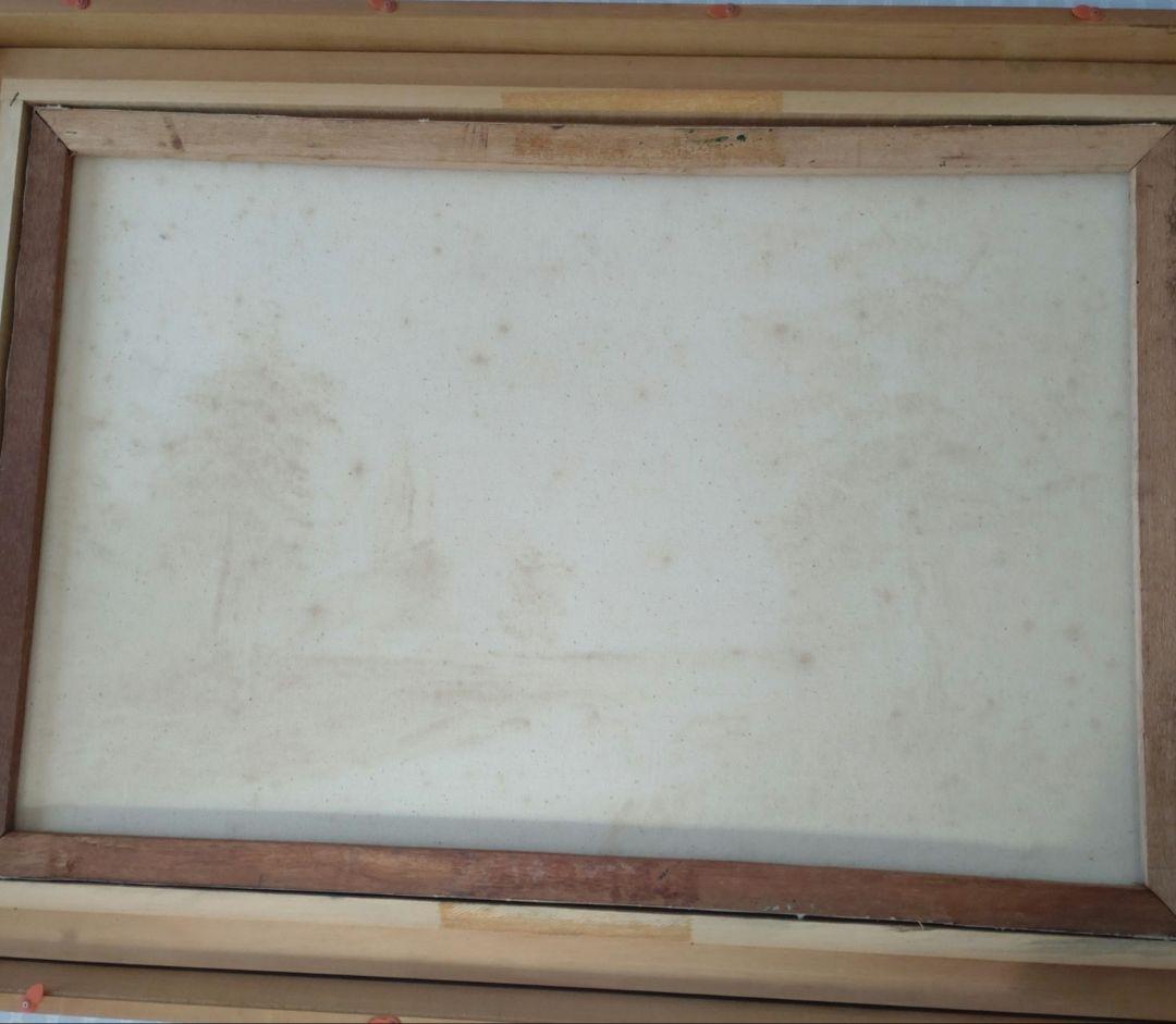 大きめ油絵　油彩画　美しい風景画　作者不明　額縁入り