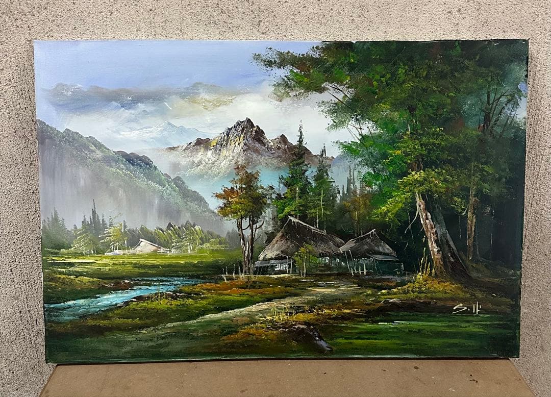 アンティーク 大型 山水 風景画 油彩画 油絵 壁掛け 額有絵画 アート 芸術