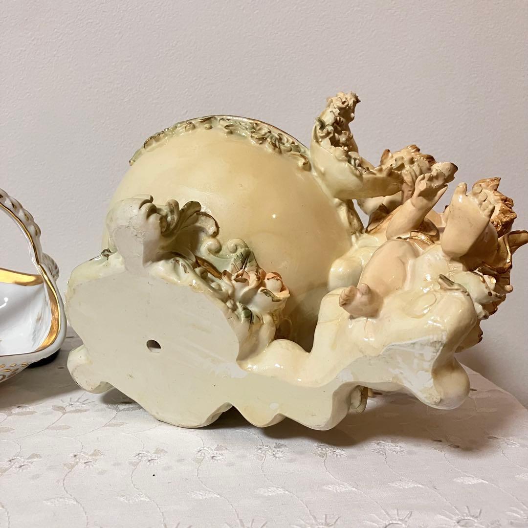 イタリア製 天使 エンジェル アンティーク調 置物 小物入れ／陶器製バスケット