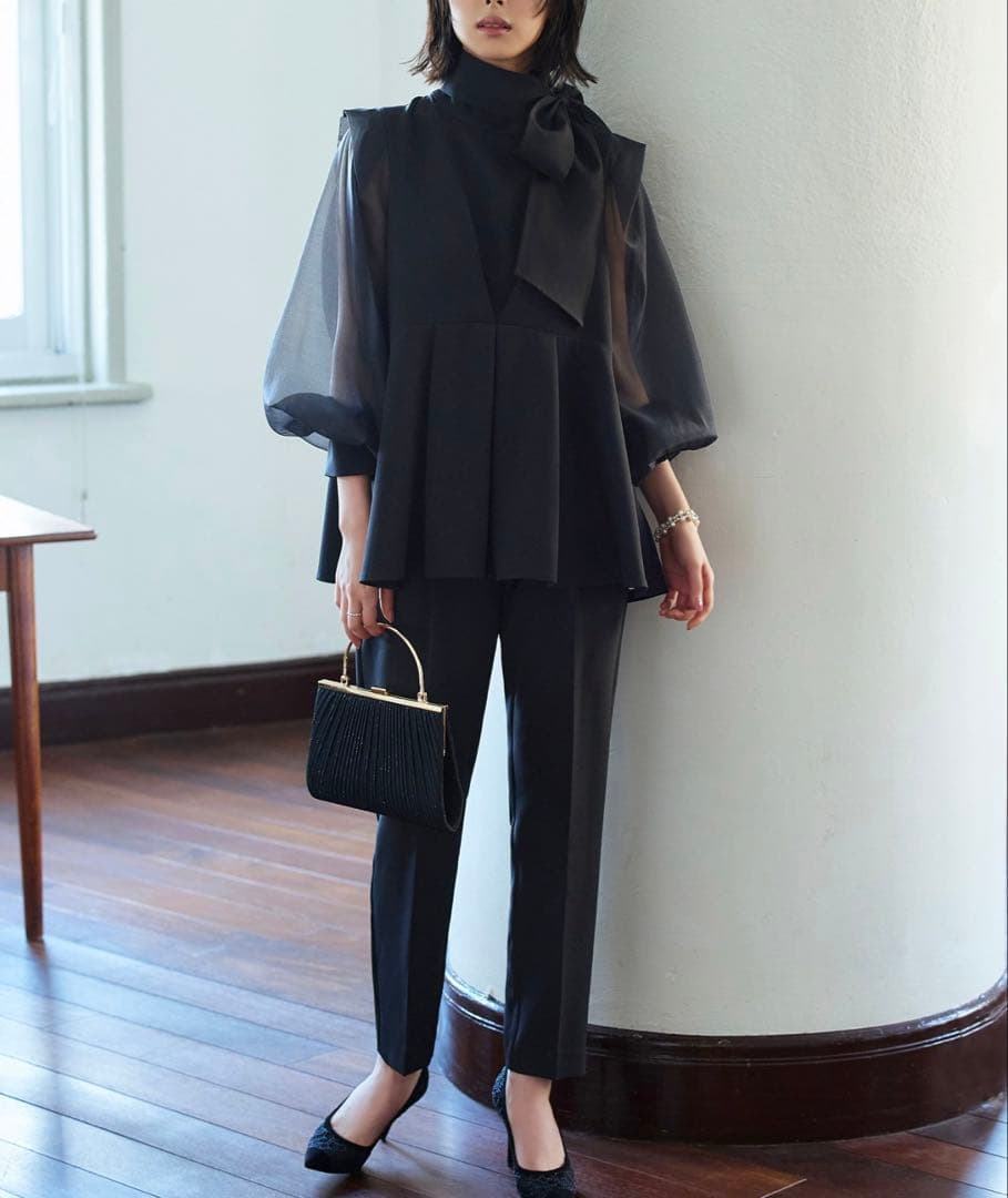 【大きめ】ルイルエ オーガンジースリーブ パンツ セットアップ 3L 結婚式