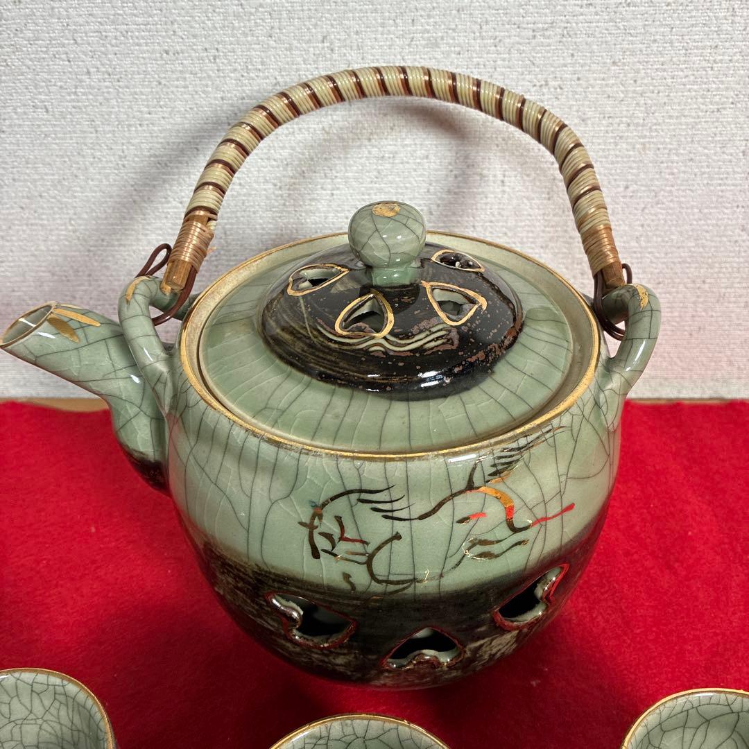 自宅保管品未使用　相馬焼 特大急須 双馬 金馬 美品