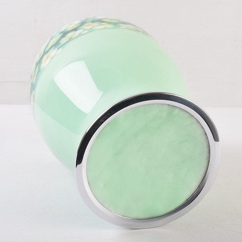 七宝焼　花文　花瓶　唐木台付　共箱　M　R8887H