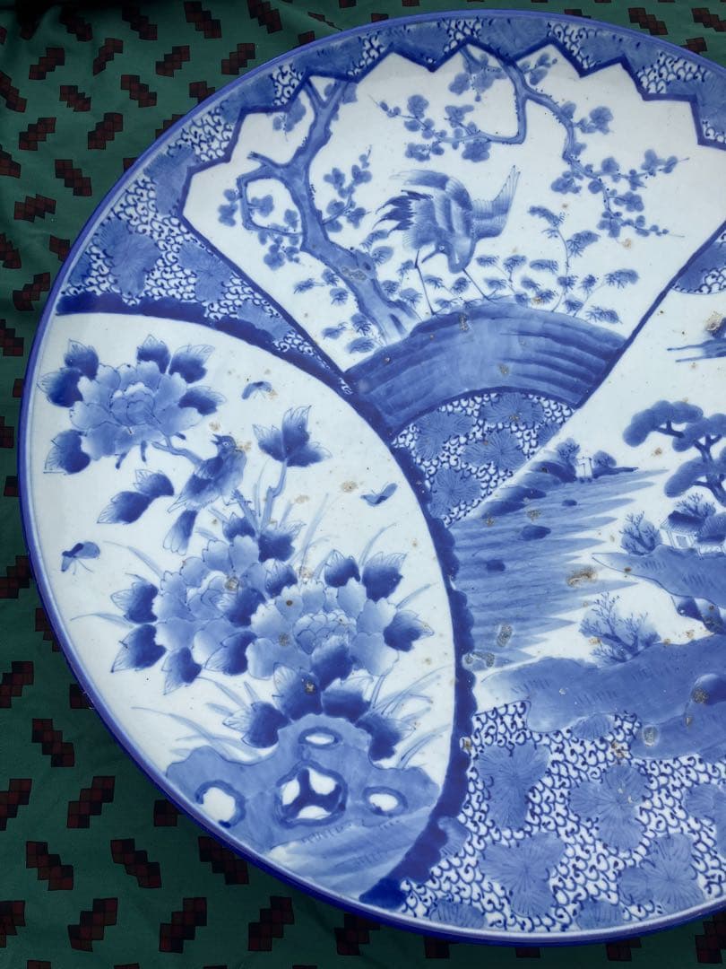 旧家蔵出し品　古伊万里　特大大皿　唐草　牡丹に鳥　松竹鶴　飾り皿