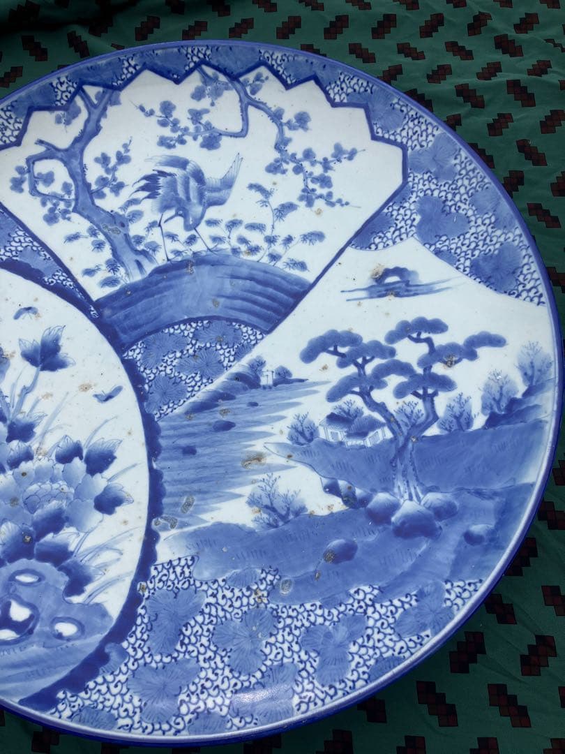 旧家蔵出し品　古伊万里　特大大皿　唐草　牡丹に鳥　松竹鶴　飾り皿