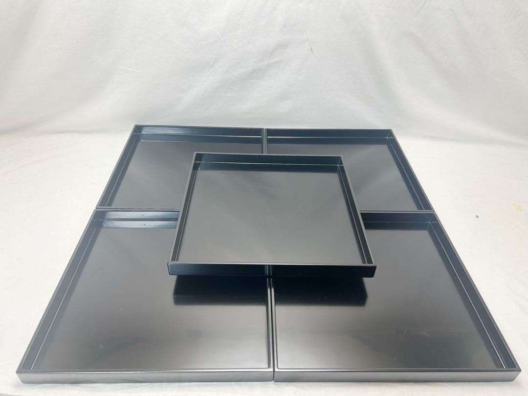 未使用 懐石道具 黒塗 四方膳 会席膳5客 角膳 平膳 元箱