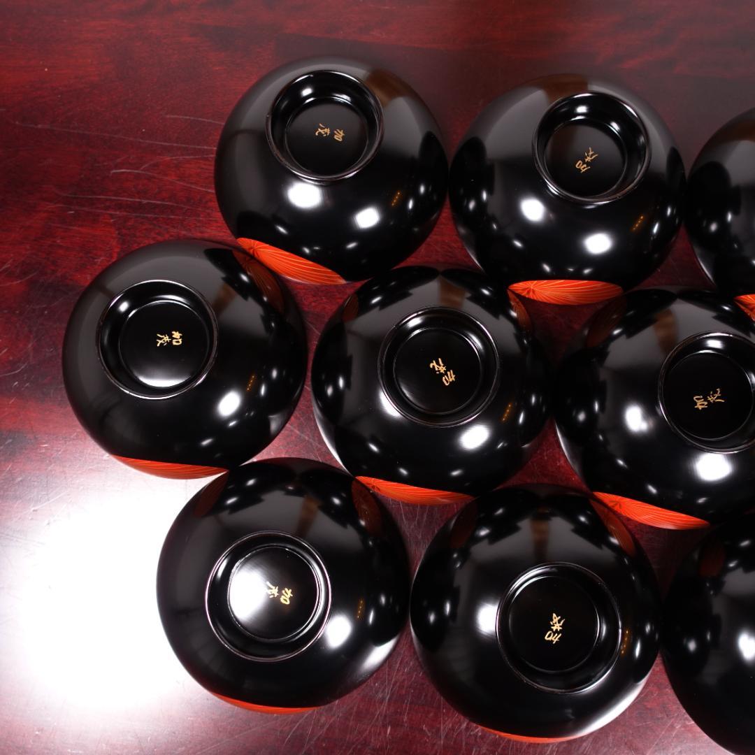 輪島塗 黒塗 蒔絵 吸物椀 10客 共箱