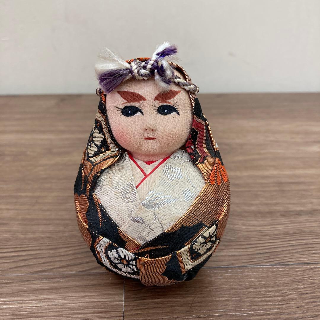 E-4 【昭和レトロ】姫だるま・殿だるま 2体セット 木目込み風 置物 金襴 縁