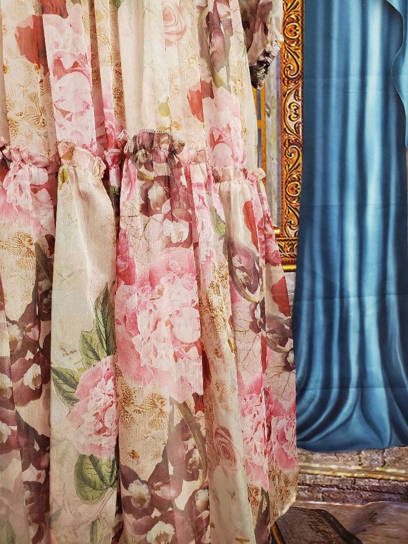 フリー【新品インポートセレクト】花柄シフォンティアードワンピースピンク