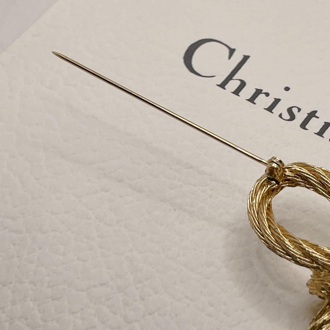 DIOR ヴィンテージ　ブローチ　リボン　ゴールド　クリスチャンディオール