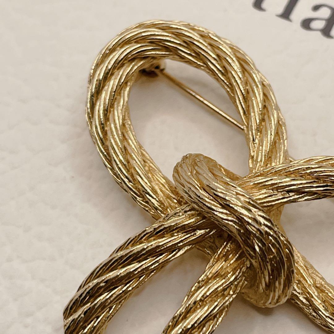 DIOR ヴィンテージ　ブローチ　リボン　ゴールド　クリスチャンディオール