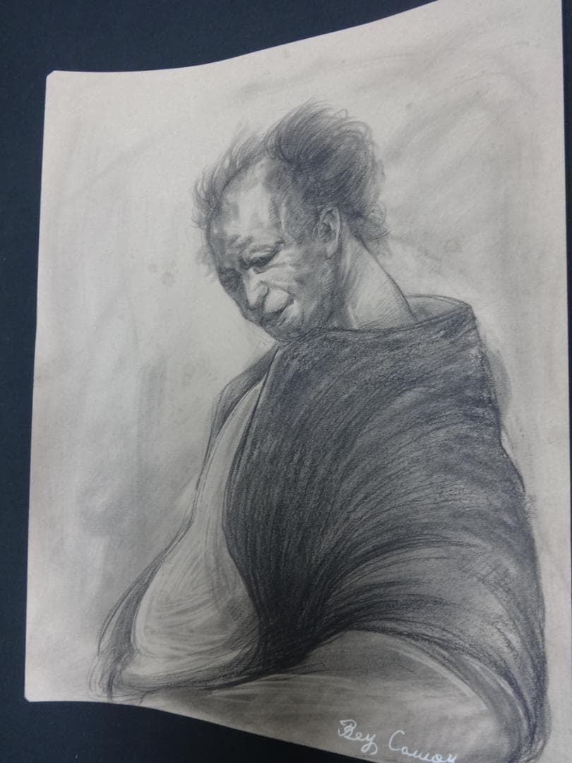 n*e様 鴨居玲　哀愁　肉筆鉛筆画 1967年頃　紙本著色 　Rei Kamoi