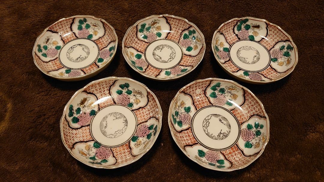 古伊万里　伊万里　色絵　華の図　なます皿　菓子皿　５客