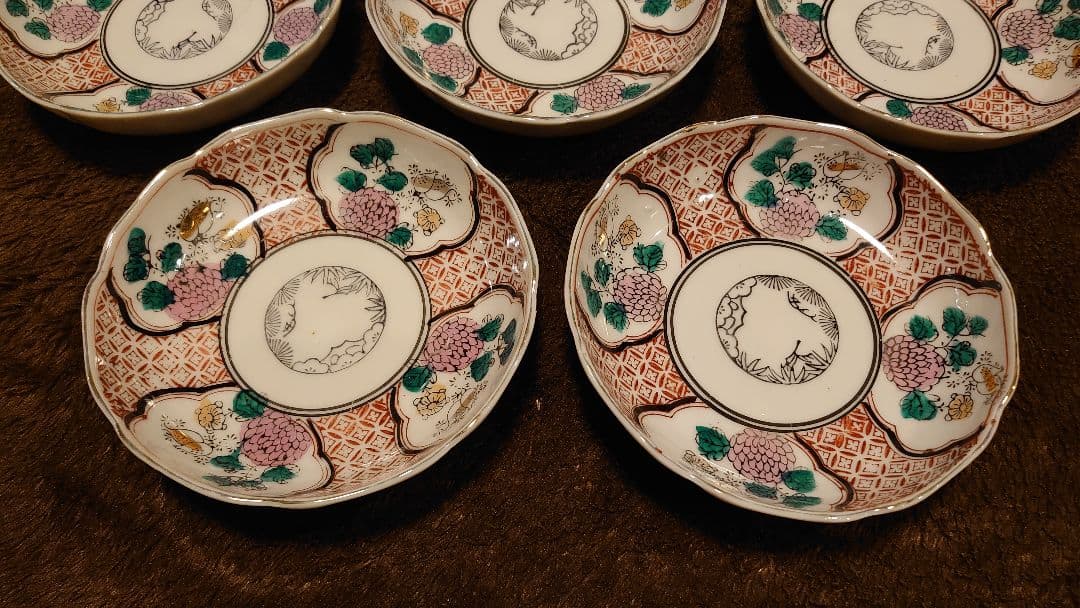 古伊万里　伊万里　色絵　華の図　なます皿　菓子皿　５客