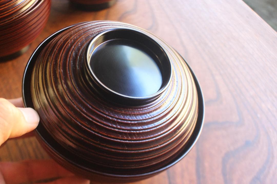 専用！風情ある糸目地に優美な雲錦蒔絵の映える煮物椀5点（検輪島塗雑煮椀