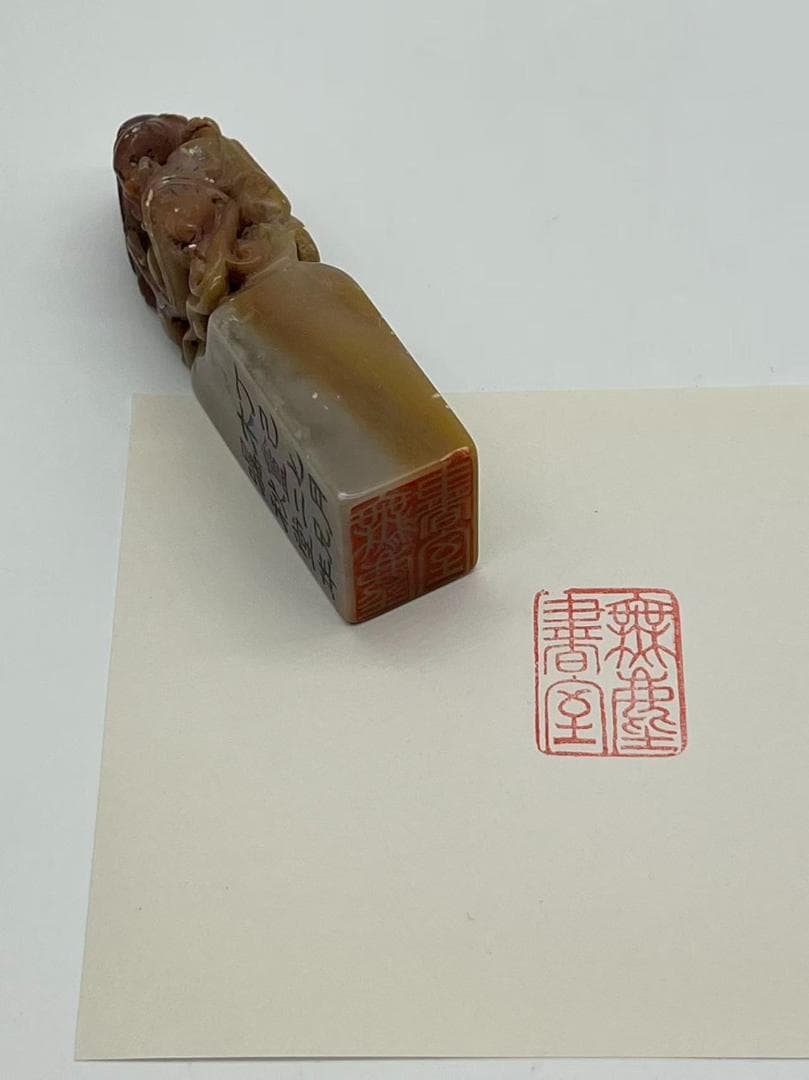 清時代 寿山石双螭龍鈕 印文【丁己七月木盧二兄囑秋堂作】(F-234)