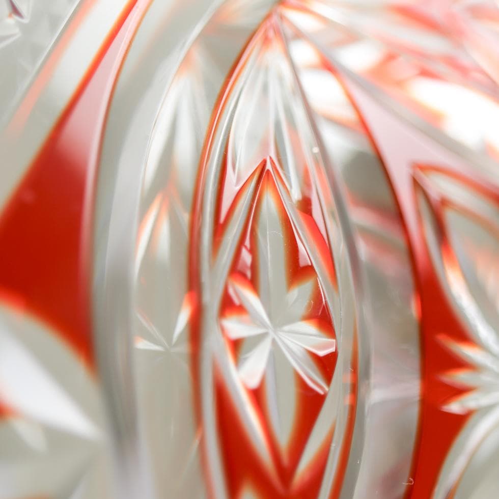 ボヘミアガラス 朱色 ボウル 32cm 花生け