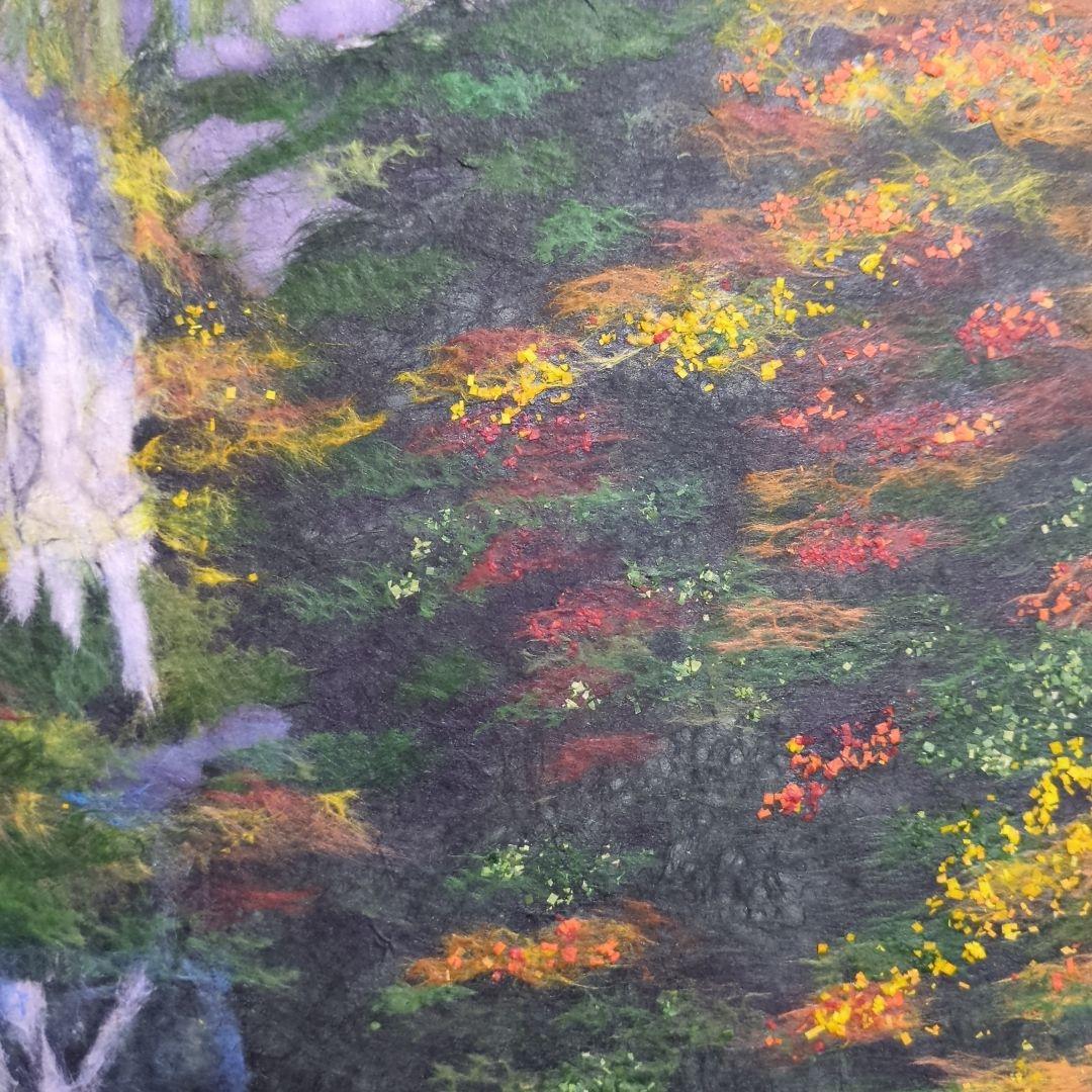 値下げ！【ちぎり絵】「紅葉−滝」　ハンドメイド　(P 10サイズ）暮らしに彩りを