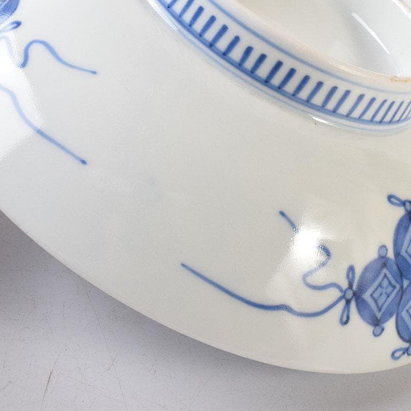 鍋島焼　藍鍋島　染付菊花文　五寸皿　時代箱　V　R8086