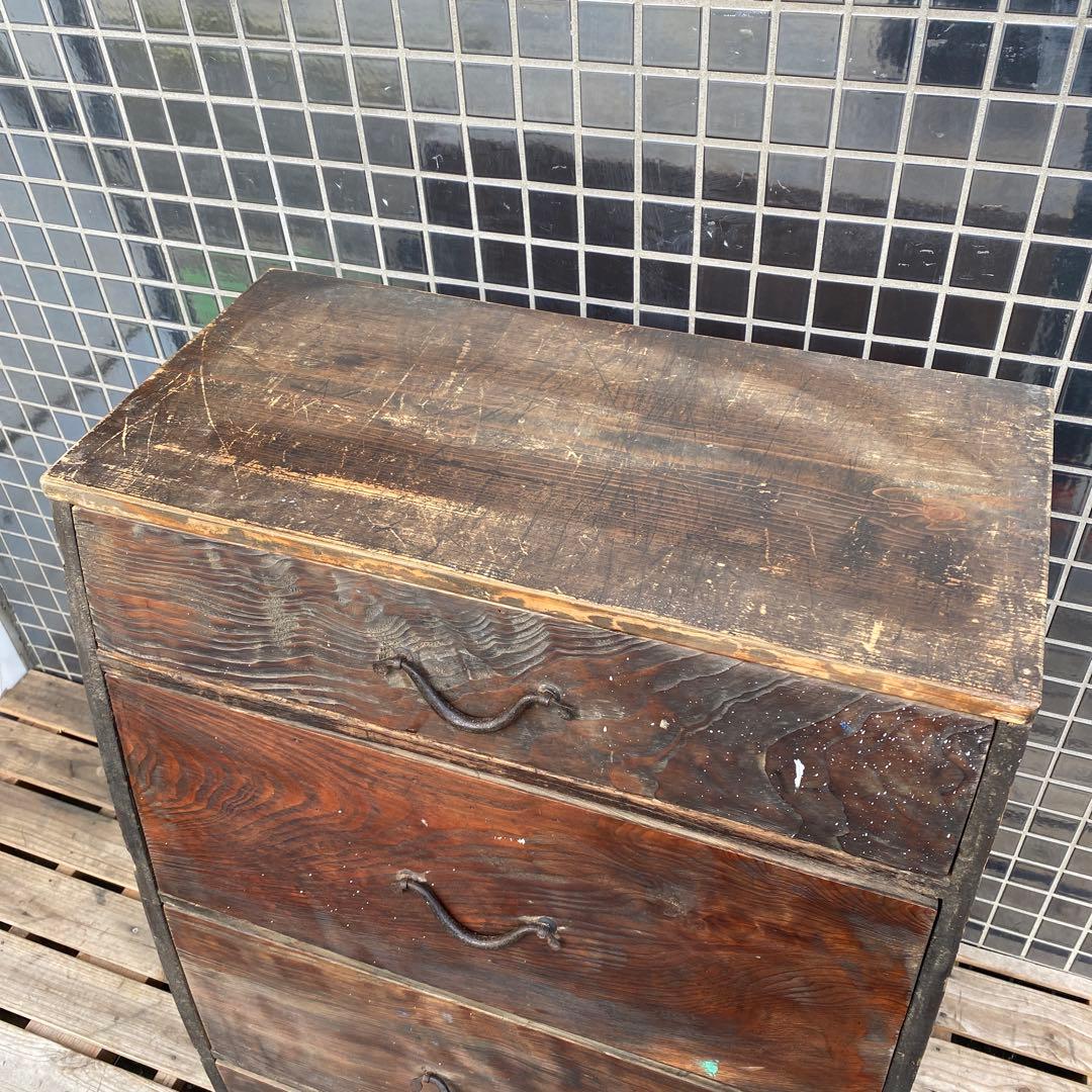 明治 時代箪笥 骨董品 四段 古民家 蔵出し 古家具 アンティーク 店舗什器