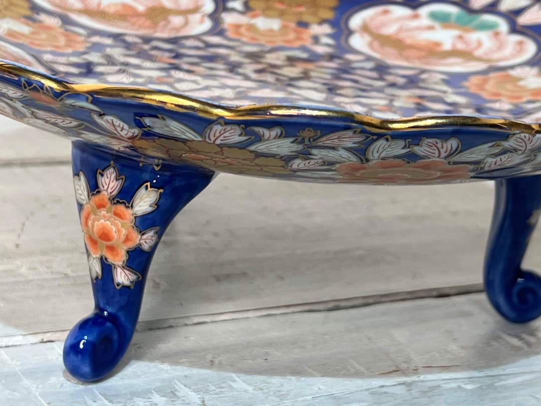 豪華ビンテージ 有田焼 幸楽窯 金彩 献上古伊万里鳳凰図 三つ足 大盛器 箱付