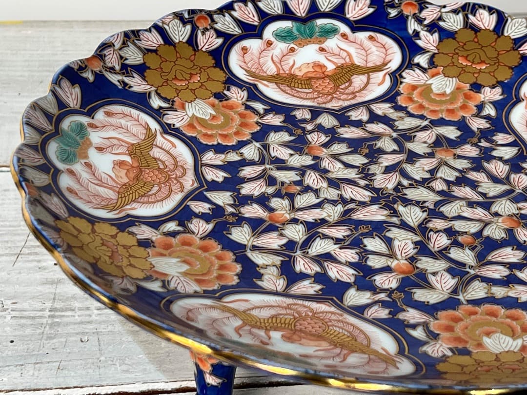 豪華ビンテージ 有田焼 幸楽窯 金彩 献上古伊万里鳳凰図 三つ足 大盛器 箱付