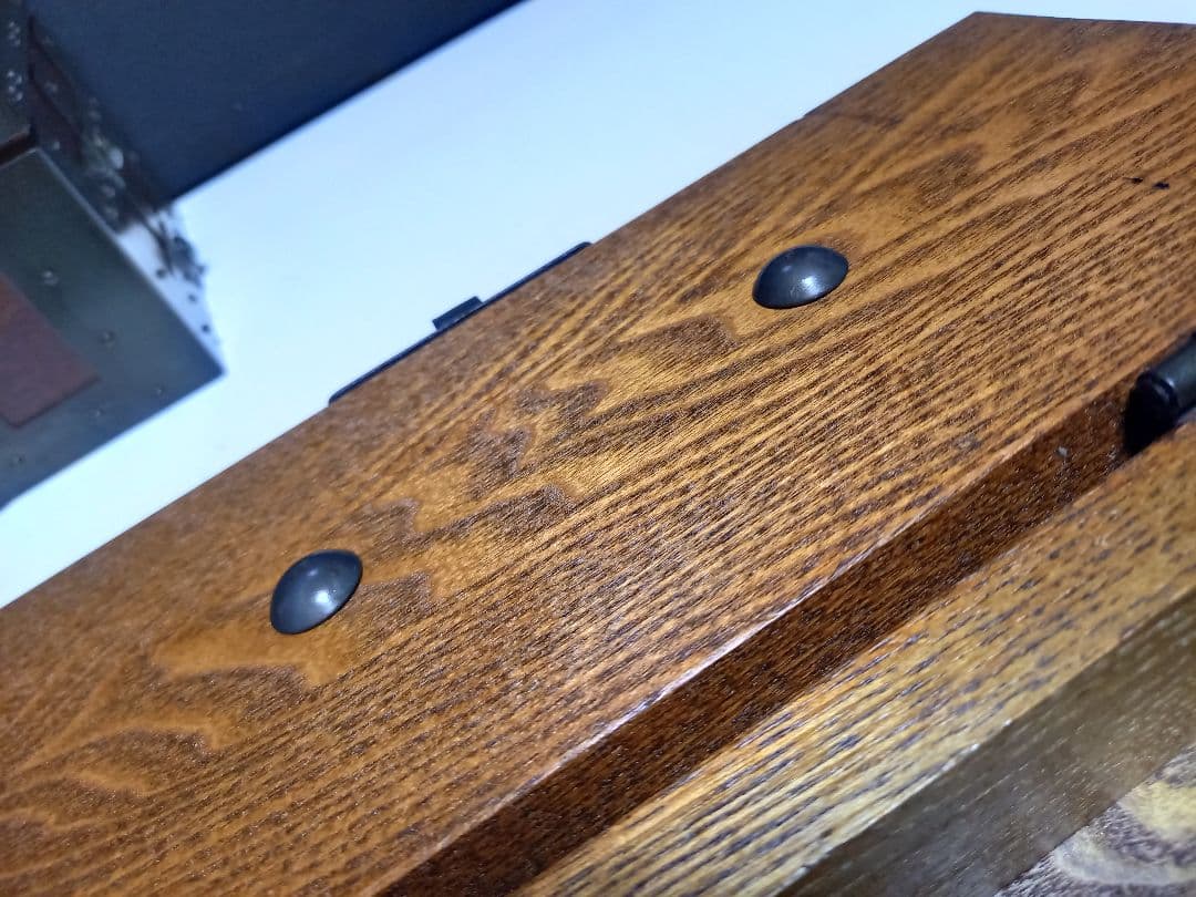 希少　和工芸　細工　手掛け　千両箱　欅　無垢材　手打ち金具　大小　二品