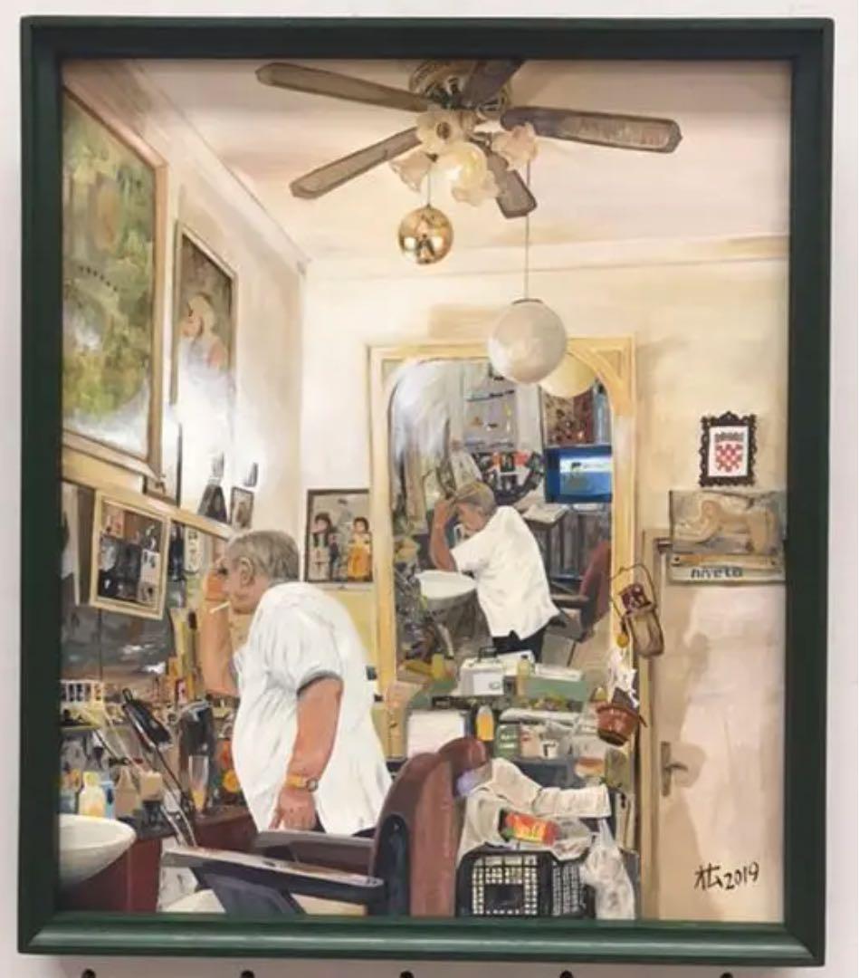 油絵　クロアチア　ドブロブニク　床屋　原画