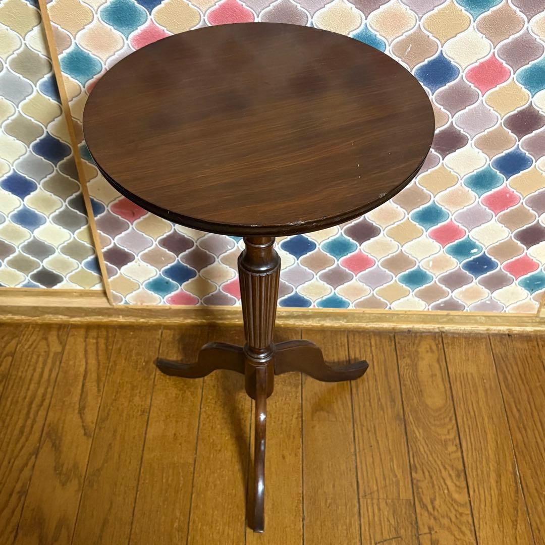 ビンテージ◎木製ラウンドテーブル　サイドテーブル　ミニテーブル　飾り棚　置台