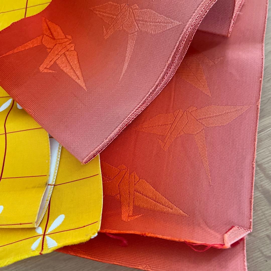 新品未使用　浴衣、帯セット　中古カゴバッグ、下駄、半幅帯2本添え