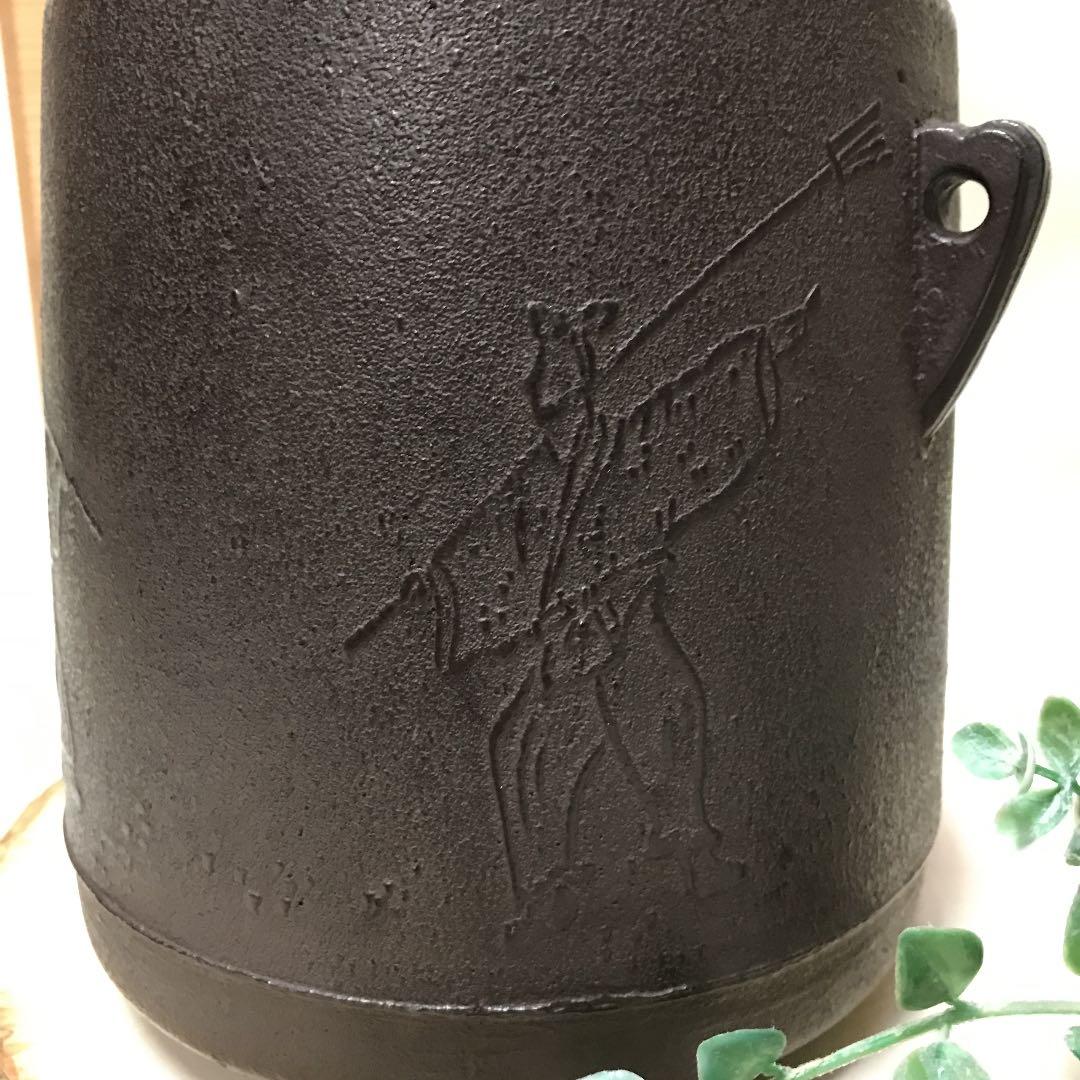 住吉地紋　筒釜　釜師　山本閑浄作　釜環付　お茶道具　鉄釜　古今和歌集　木箱入