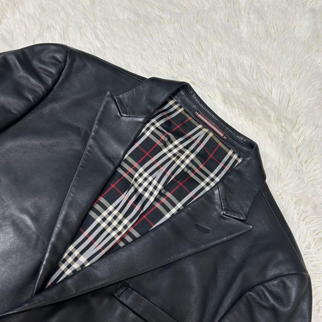 【美品/L】バーバリーブラックレーベル ライダース レザージャケット ラムレザー