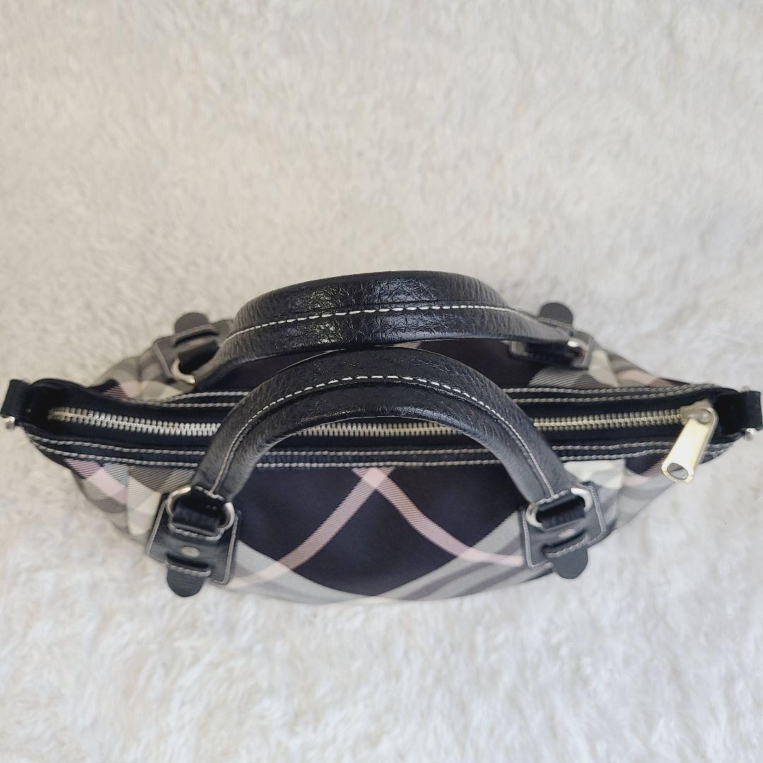 美品 バーバリー・ブルーレーベル ハンドバッグ キャンバス レザー 黒