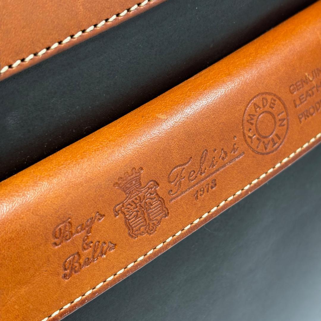 状態良【フェリージ本物】ブリーフケース/レザー/ブラック×ブラウン