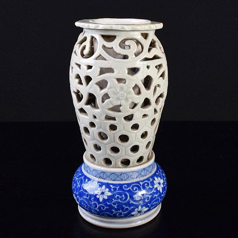 瀬戸焼　古瀬戸　大日本宇兵製　染付　透かし花入　M　R7763