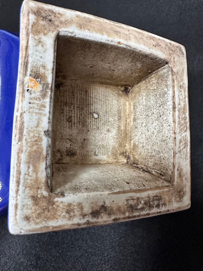 古美術 清 藍釉双耳花瓶　瑠璃釉　高さ約19.5cm 花入　中国美術