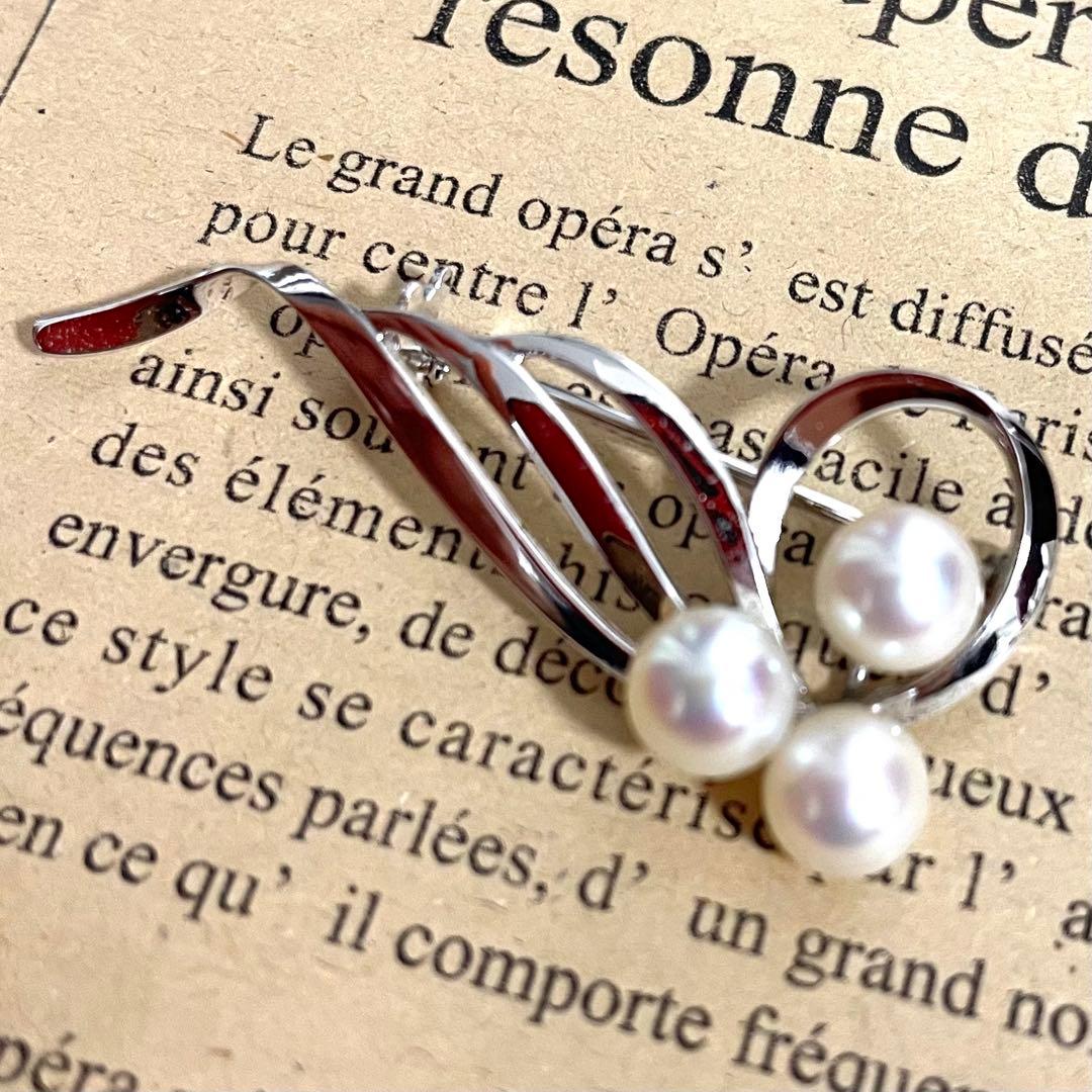 ミキモト パール 3連 シルバー ブローチ MIKIMOTO