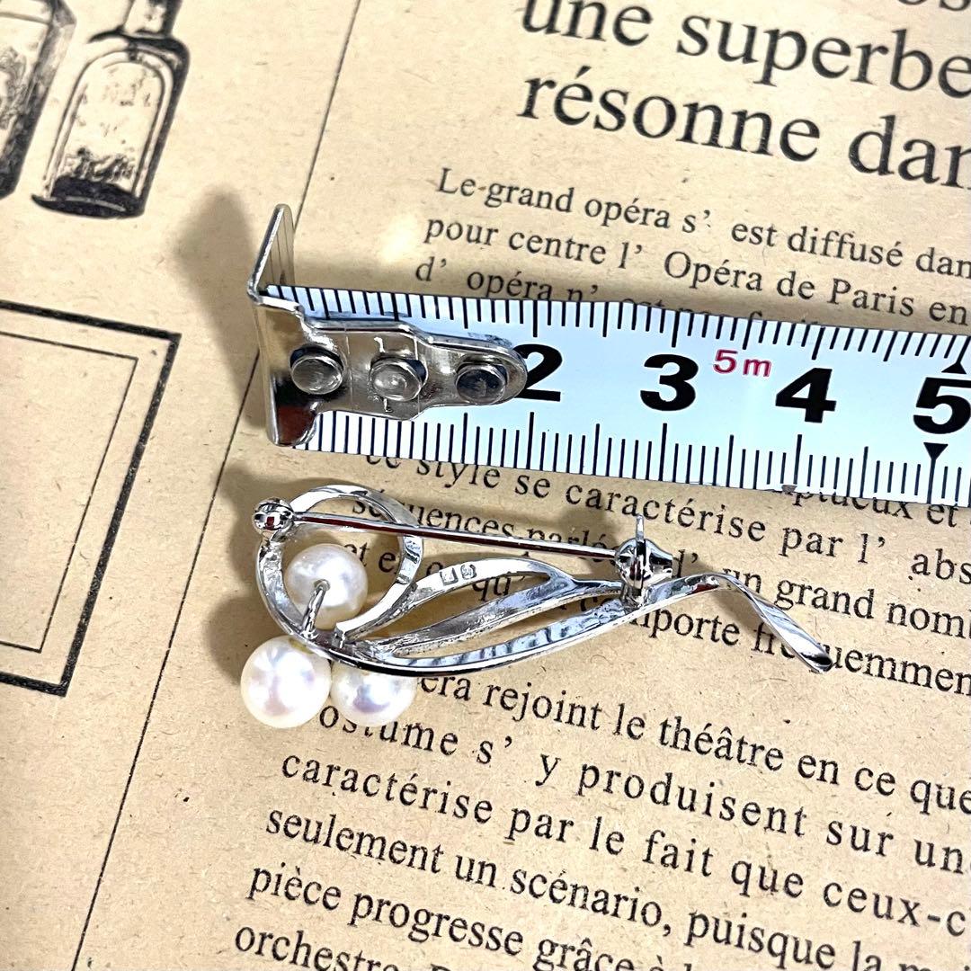 ミキモト パール 3連 シルバー ブローチ MIKIMOTO